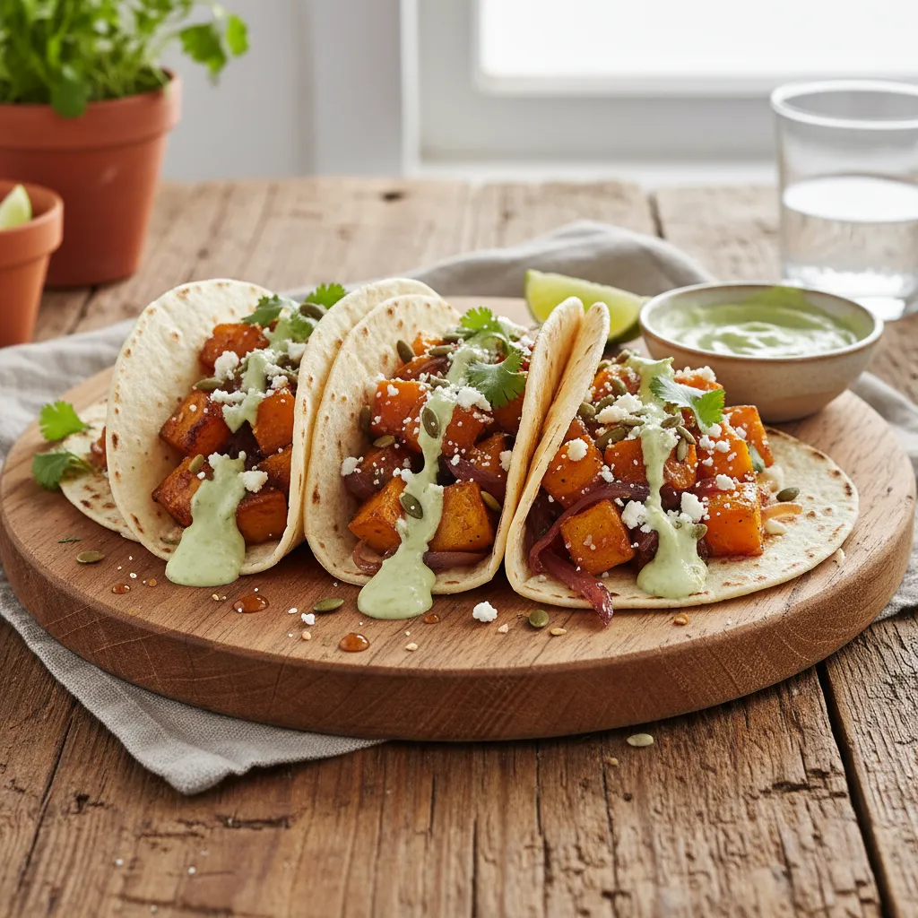 Maple-Glazed Squash Tacos with Avocado-Cashew Cream