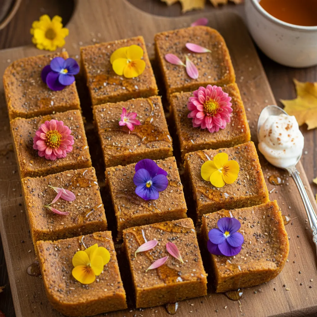 Maple-Infused Pumpkin Spice Chia Fudge with Edible Flower Garnish