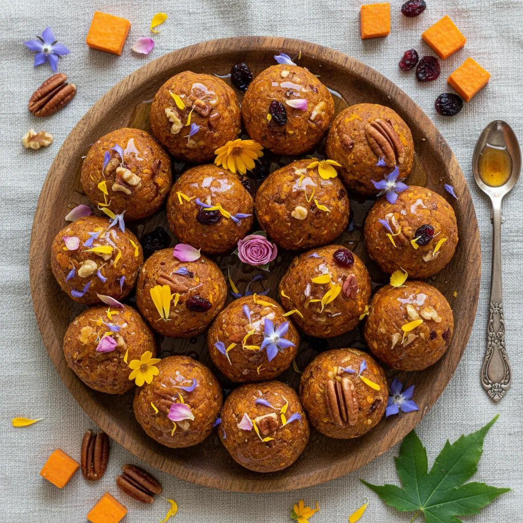 Maple-Infused Sweet Potato and Edible Flower Energy Bites