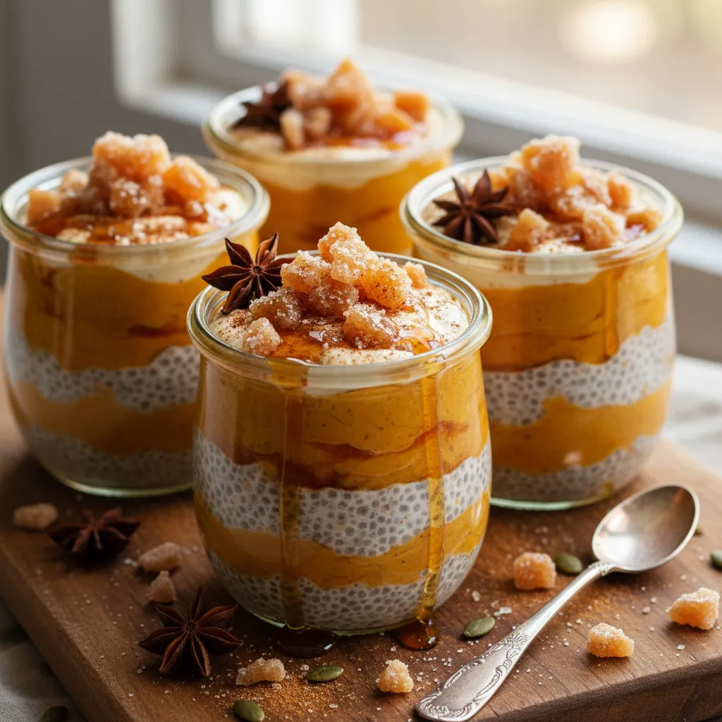 Maple-Spiced Pumpkin Chia Pudding Cups with Candied Ginger
