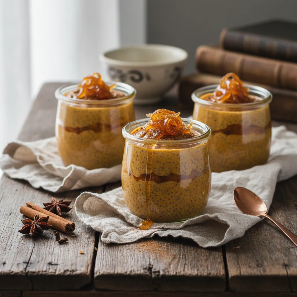 Maple-Spiced Pumpkin Chia Pudding Cups with Candied Ginger
