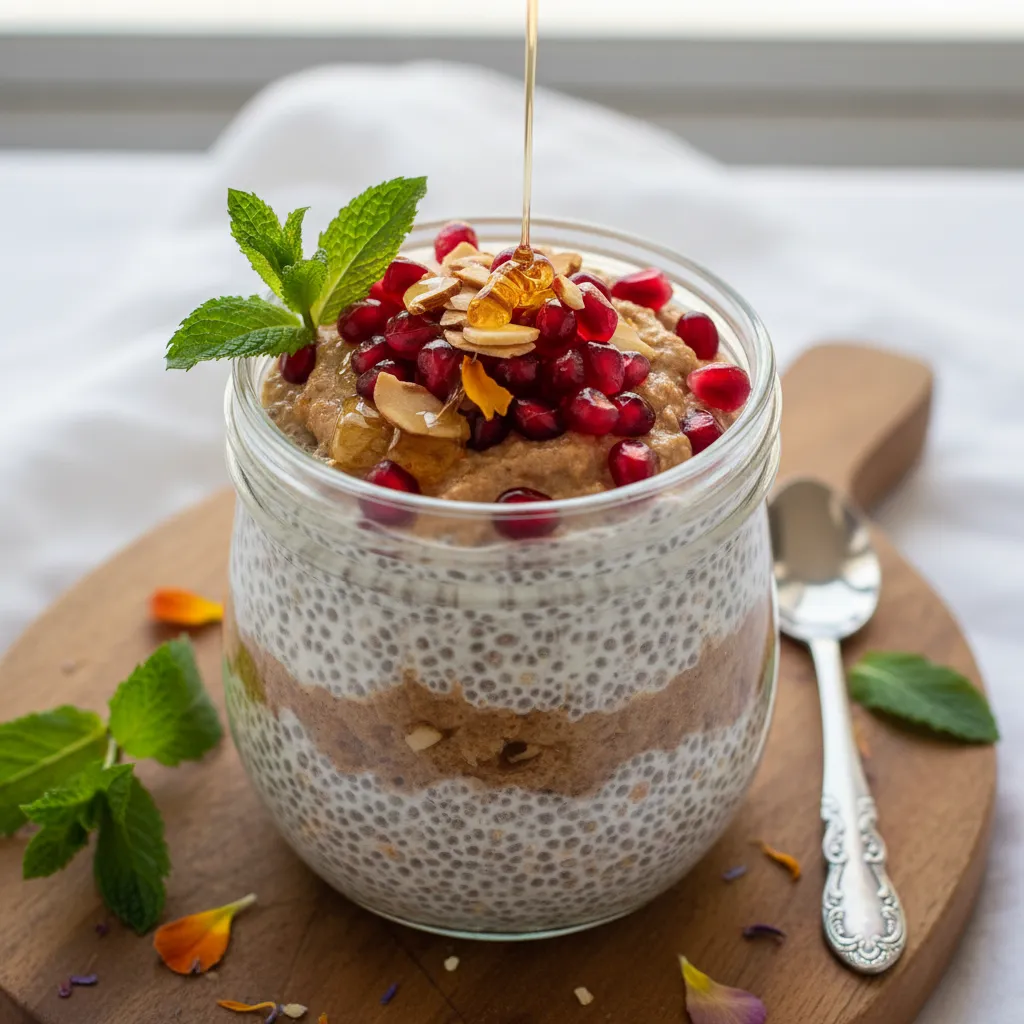 Maple Almond Chia Pudding Delight With Pomegranate Garnish
