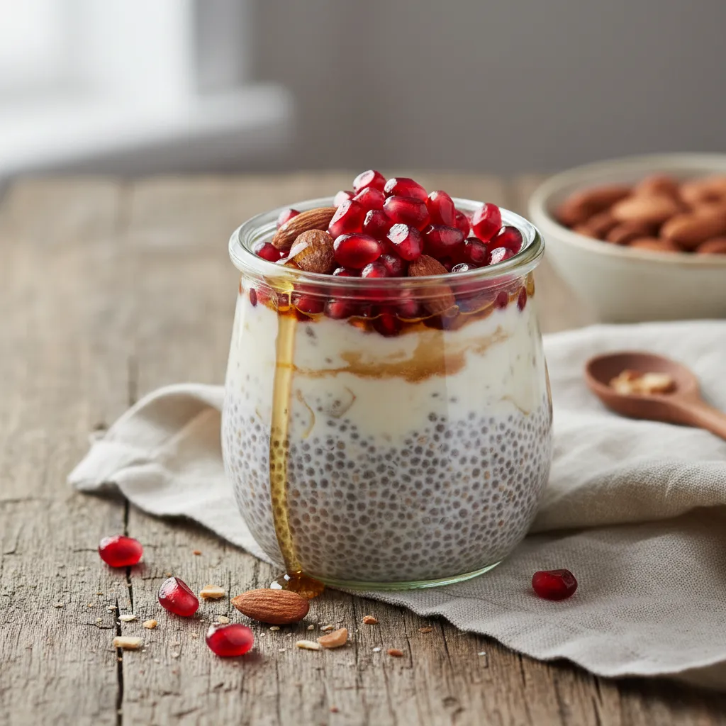Maple Almond Chia Pudding Delight With Pomegranate Garnish