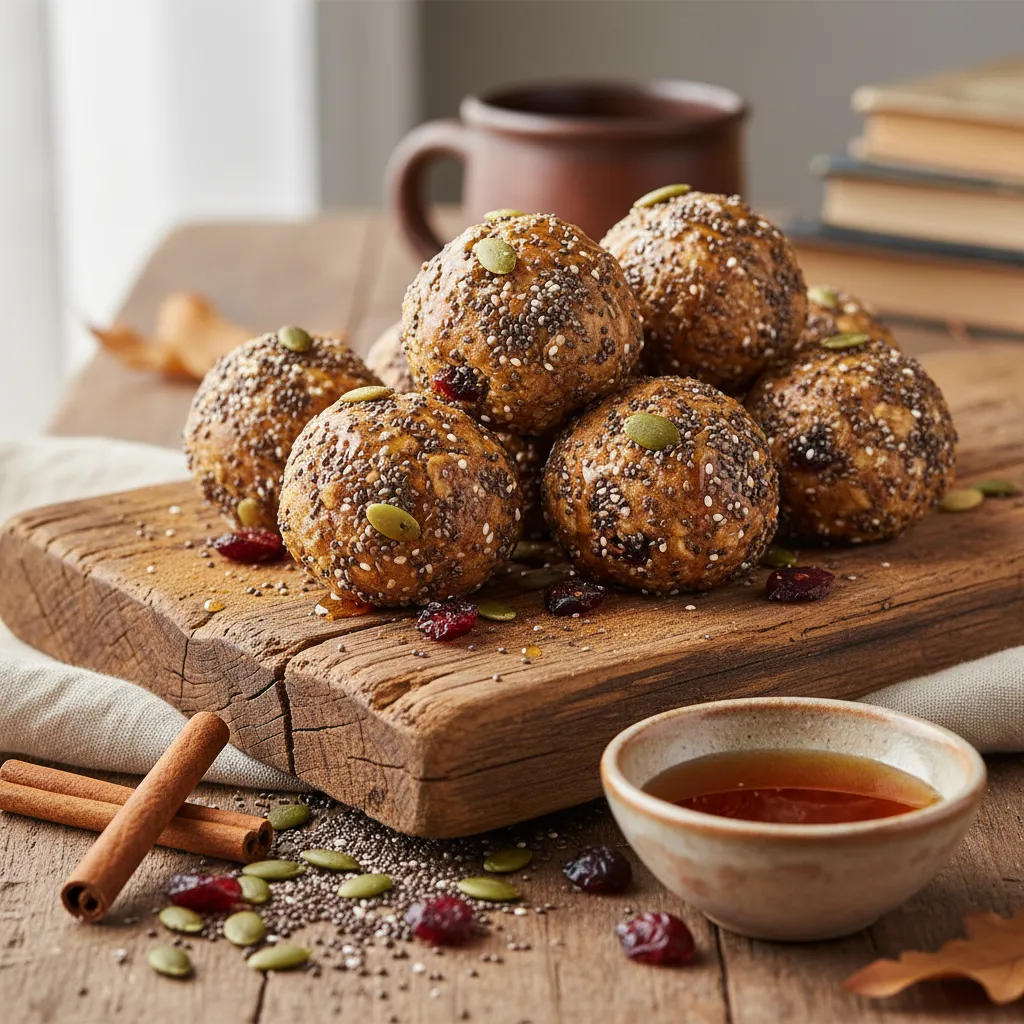 Maple Cinnamon Chia Energy Bites with Pumpkin Seeds