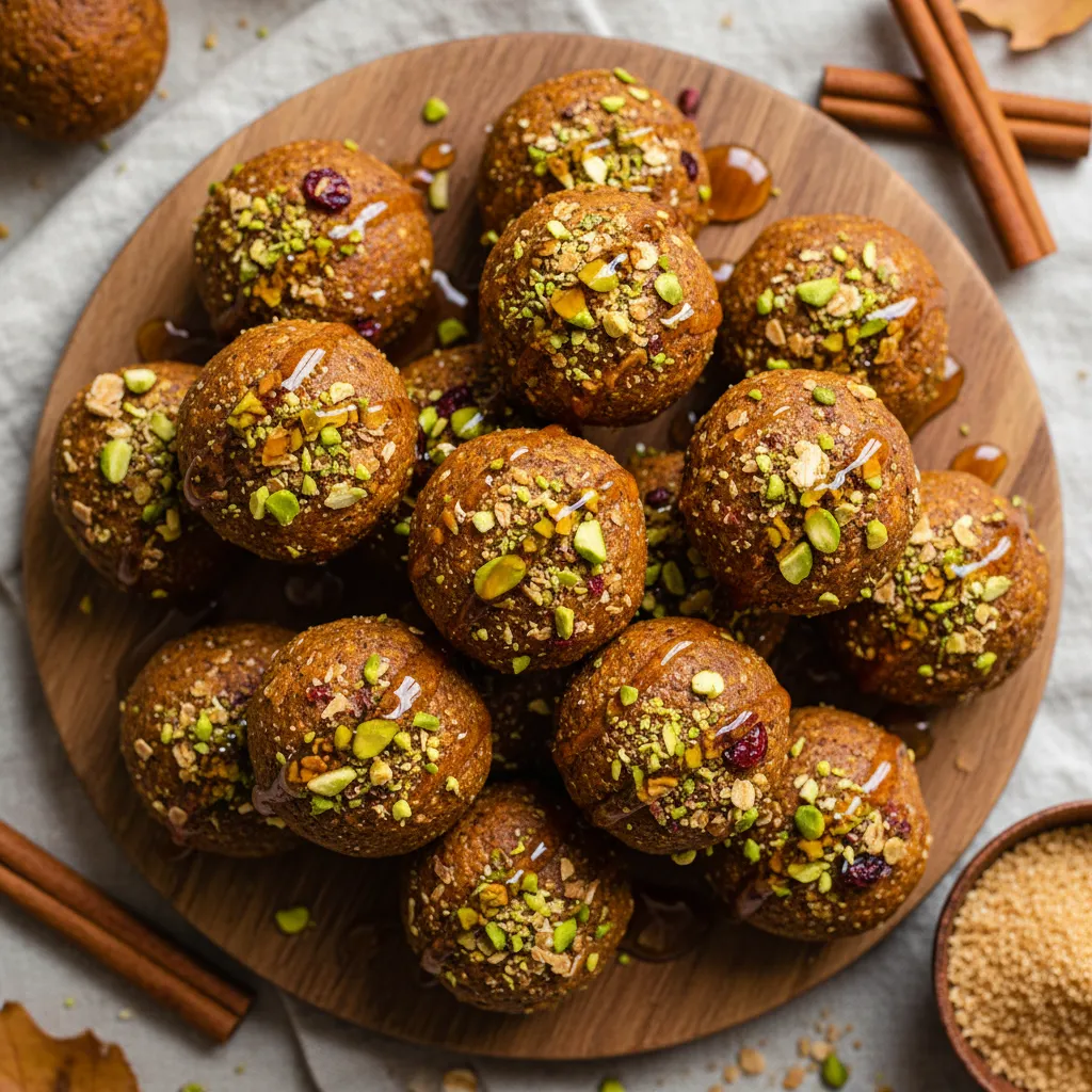 Maple Cinnamon Sweet Potato Energy Bites with Pistachio Crumble