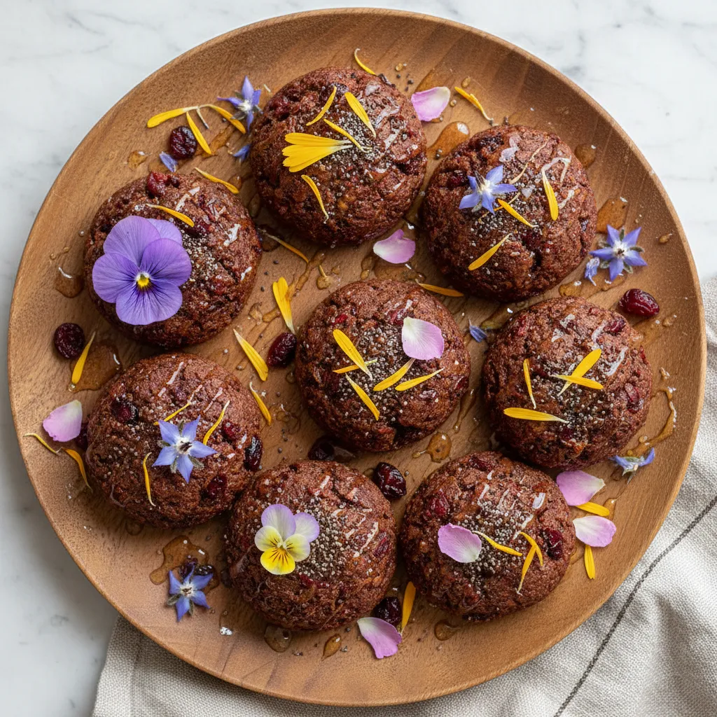 Maple Cranberry Chia Bliss Bites with Edible Flower Dressing