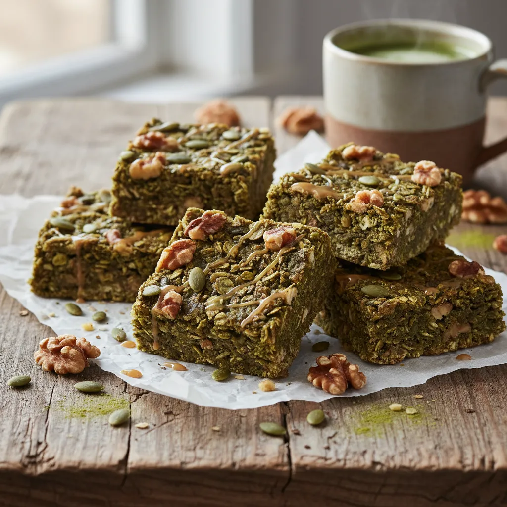 Maple Matcha Walnut Energy Bars with Pumpkin Seeds