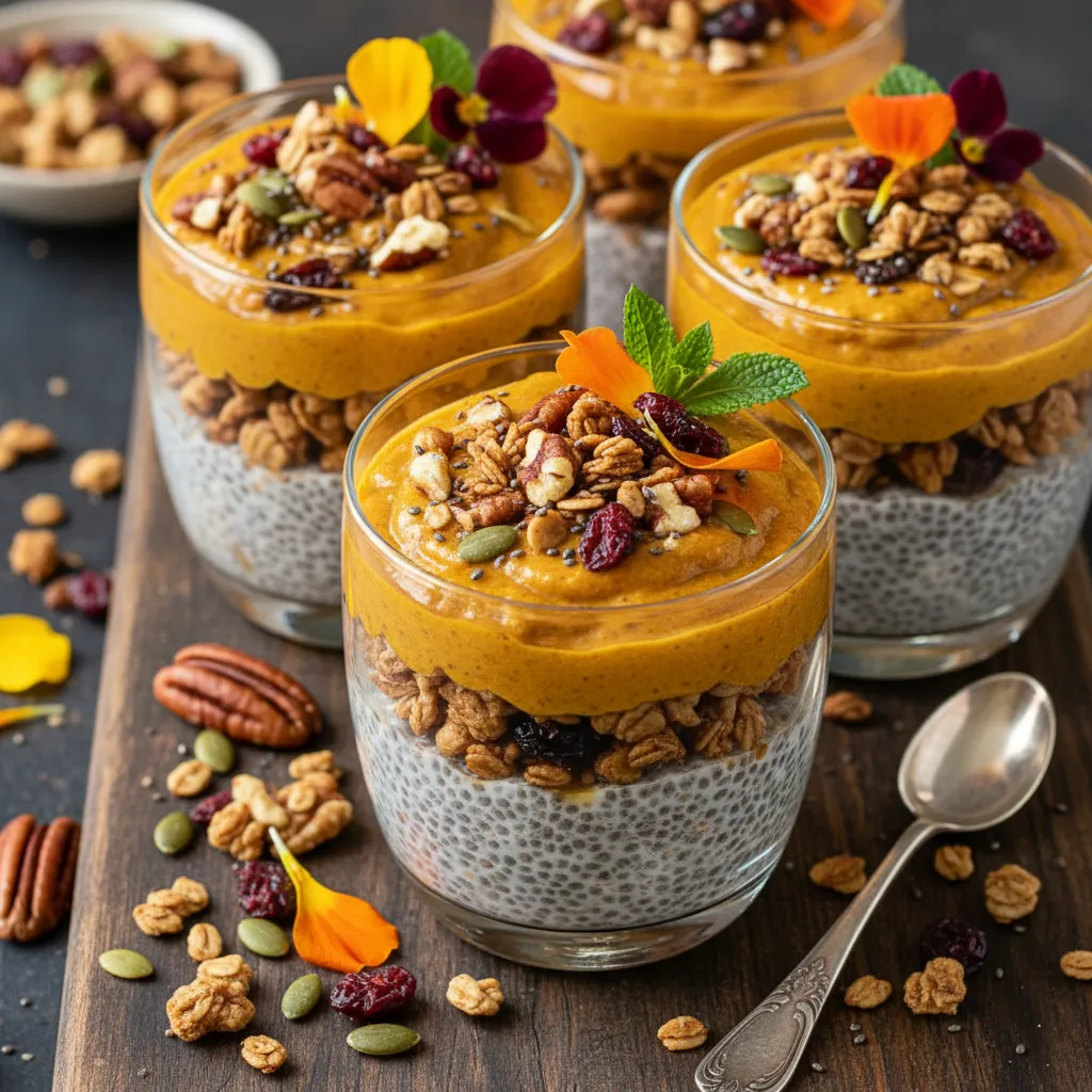 Maple Pumpkin Chia Pudding Parfaits with Nutty Granola