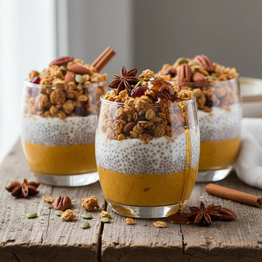 Maple Pumpkin Chia Pudding Parfaits with Nutty Granola