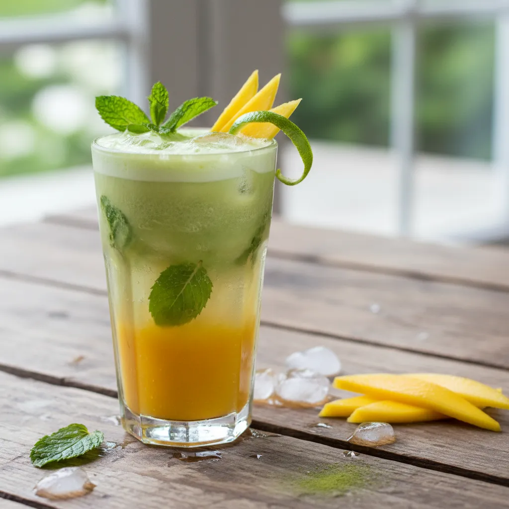 Matcha-Mango Green Tea Spritzer with Fresh Mint
