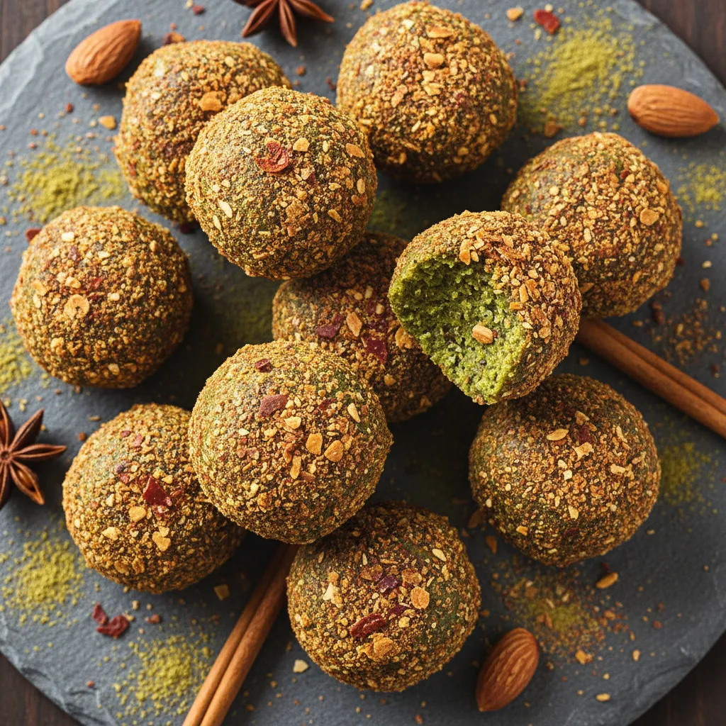Matcha Chia Energy Bites with Spiced Almond Coating