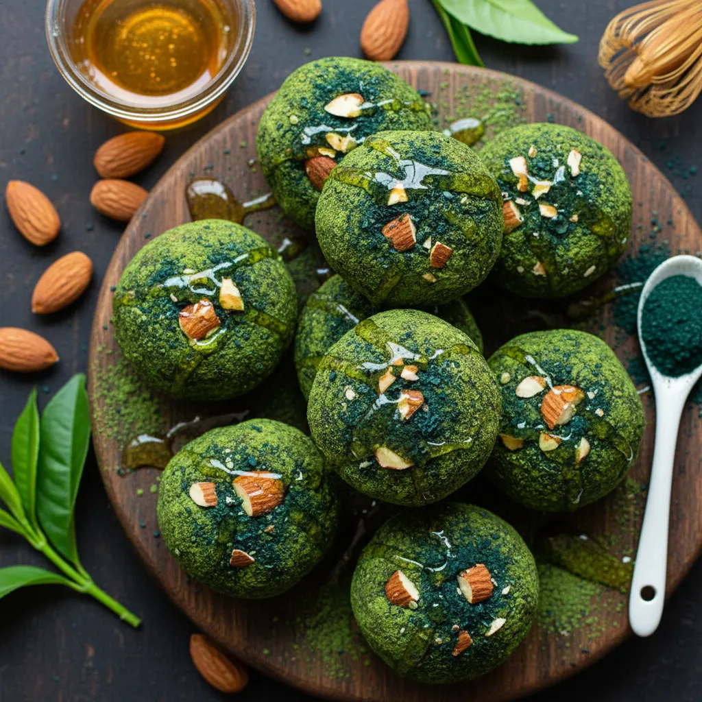 Matcha Honey Almond Energy Bites with Spirulina Boost