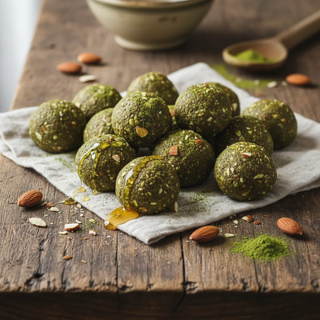Matcha Honey Almond Energy Bites with Spirulina Boost
