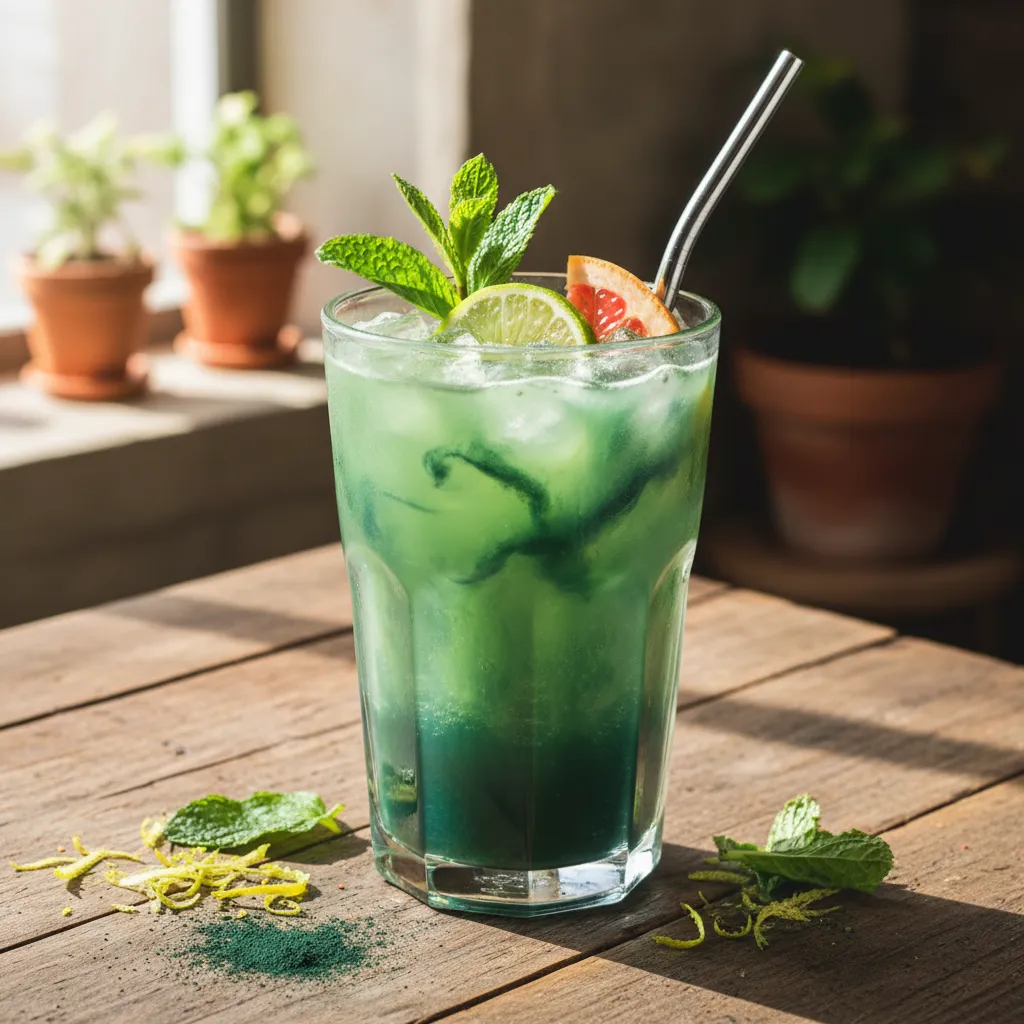 Matcha Mint Citrus Refresher with Spirulina Swirl