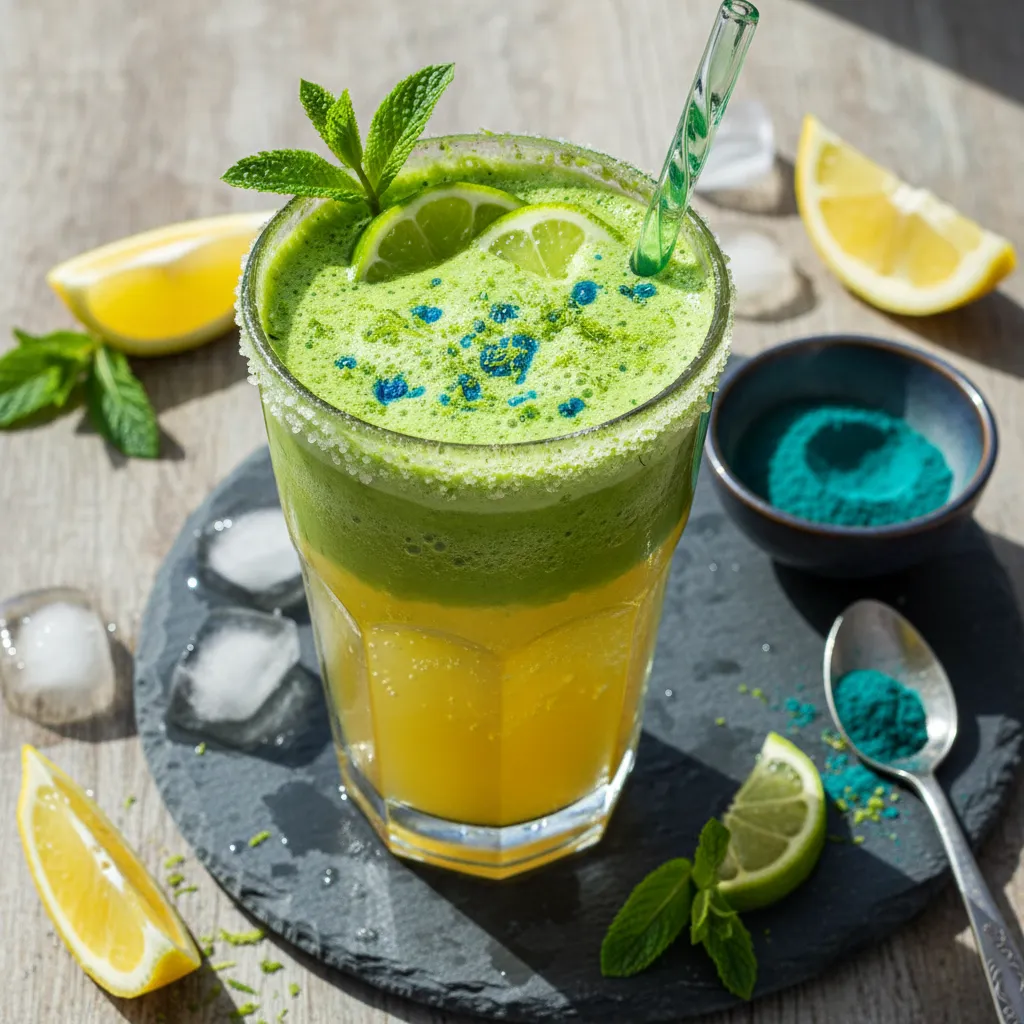 Matcha Mint Citrus Sparkler With Spirulina Boost