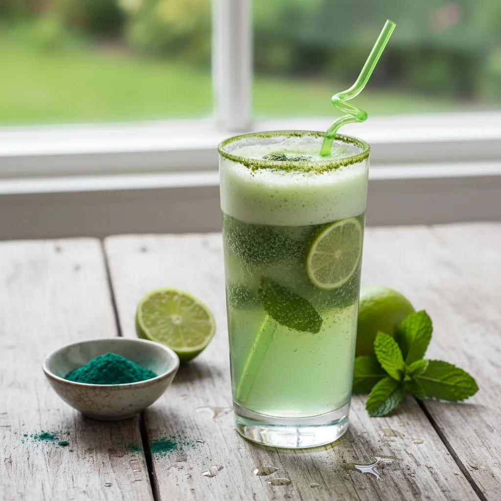 Matcha Mint Citrus Sparkler With Spirulina Boost