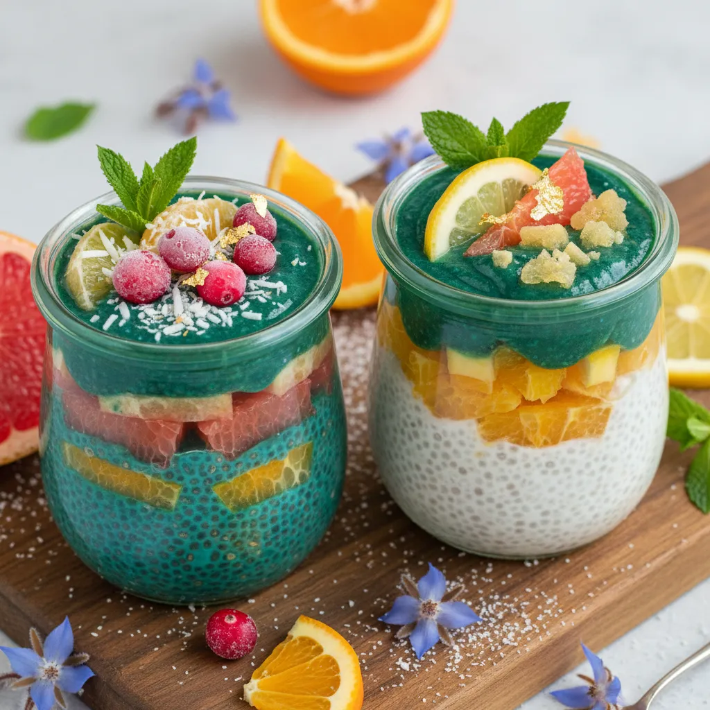 Midwinter Citrus and Spirulina Chia Seed Cups