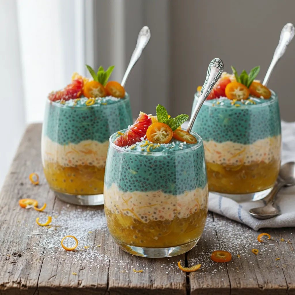 Midwinter Citrus and Spirulina Chia Seed Cups