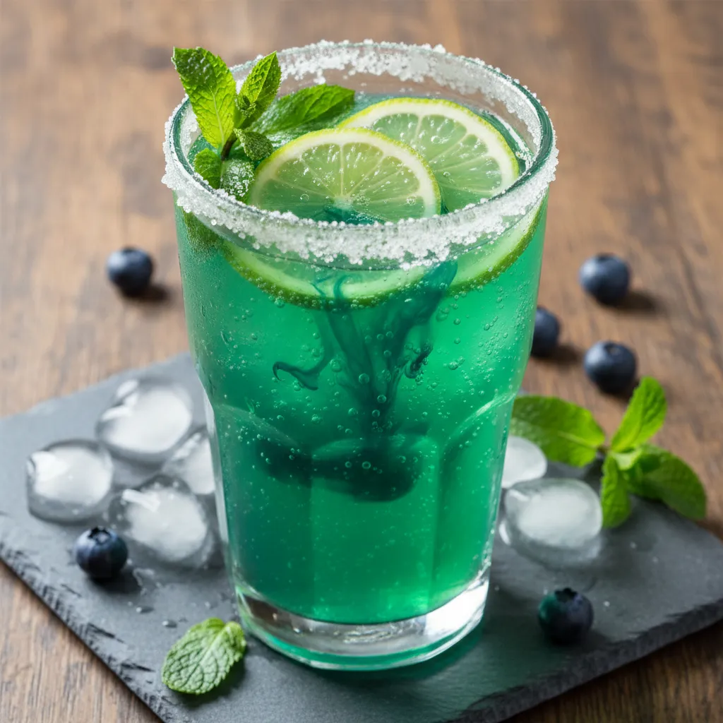 Minted Sparkling Green Tea Lemonade with Spirulina Splash