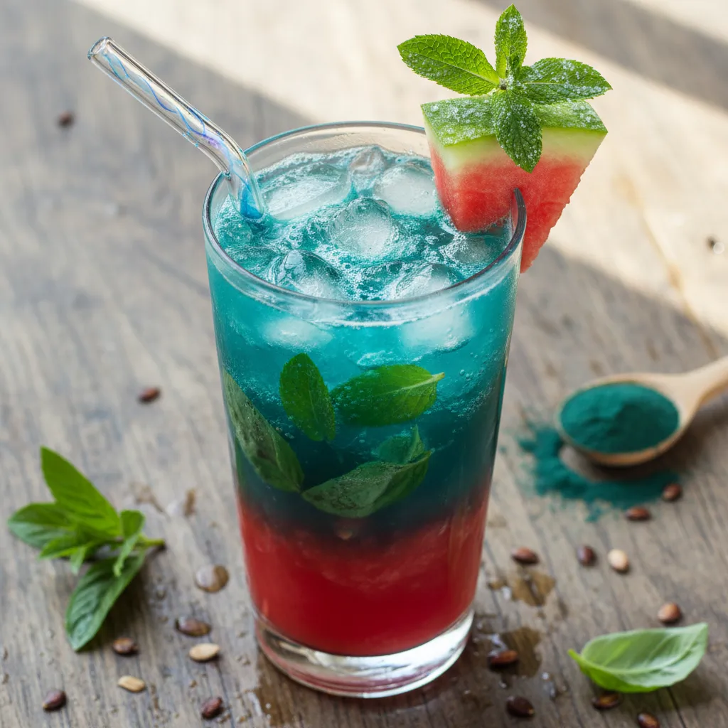 Minted Watermelon Basil Spritzer with Spirulina