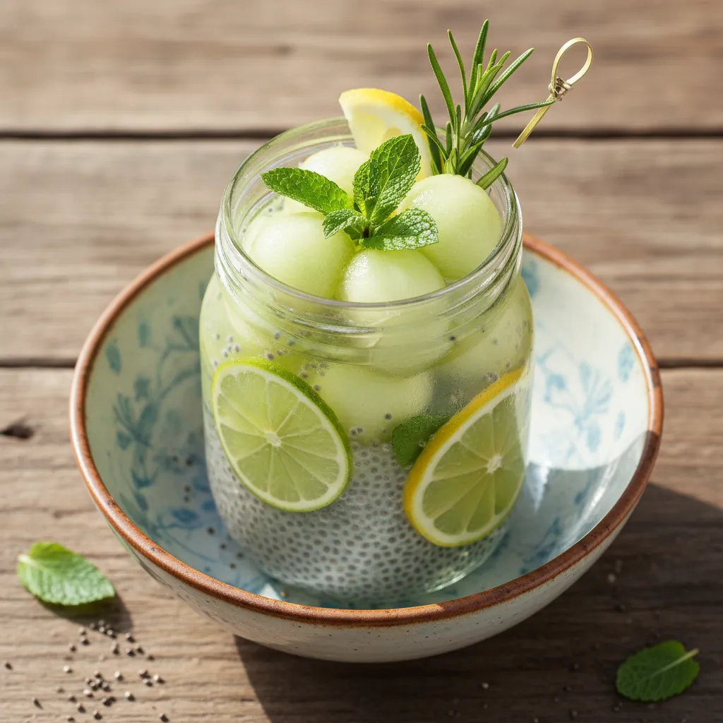 Minty Citrus Chia Infusion with Honeydew and Rosemary