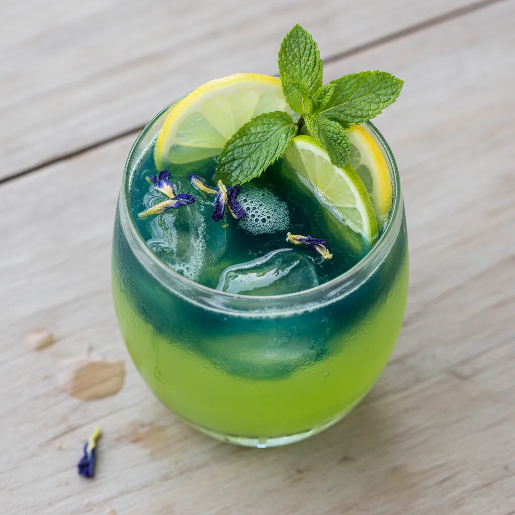Minty Green Citrus Refresher with Spirulina Swirl