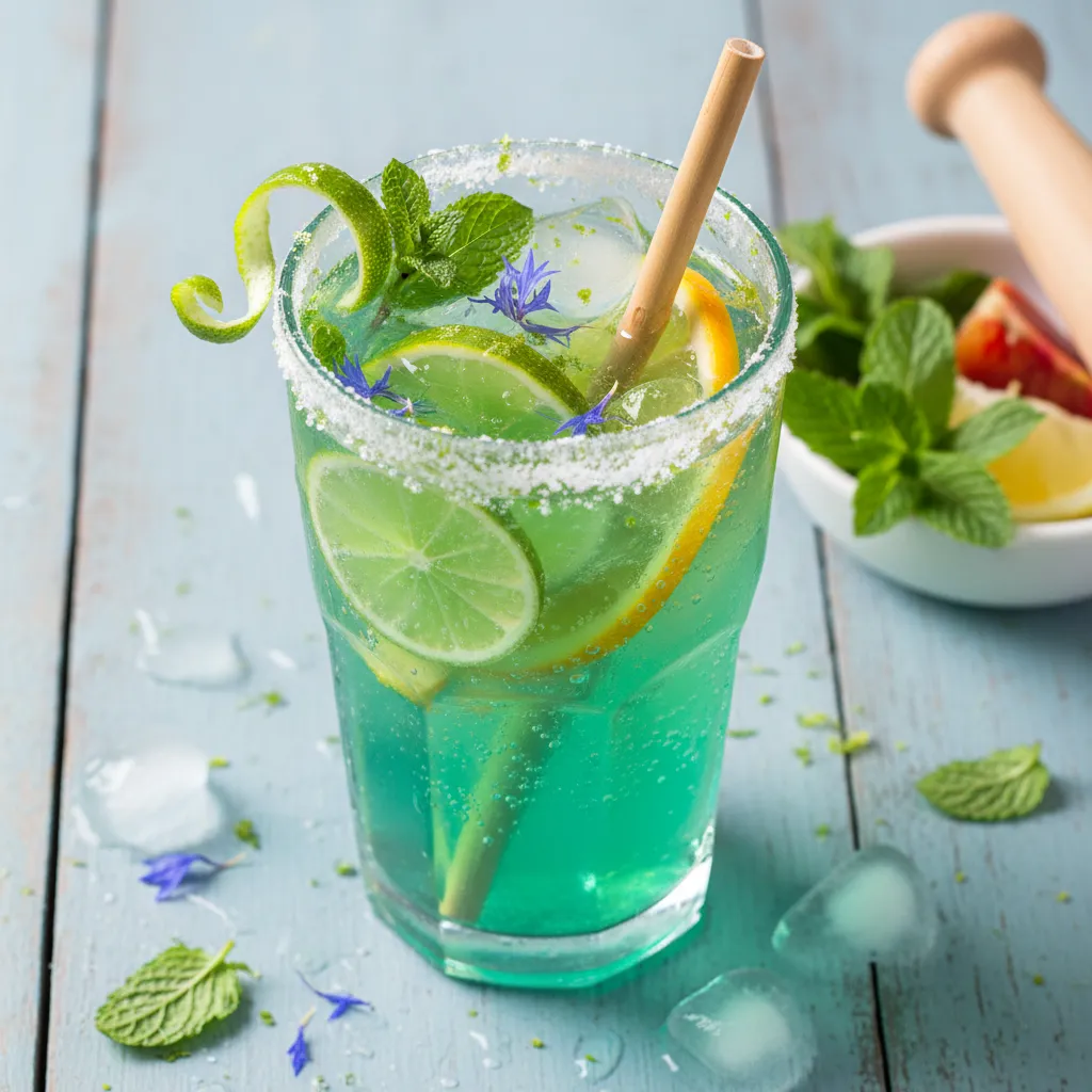 Minty Green Tea Citrus Spritzer with Spirulina