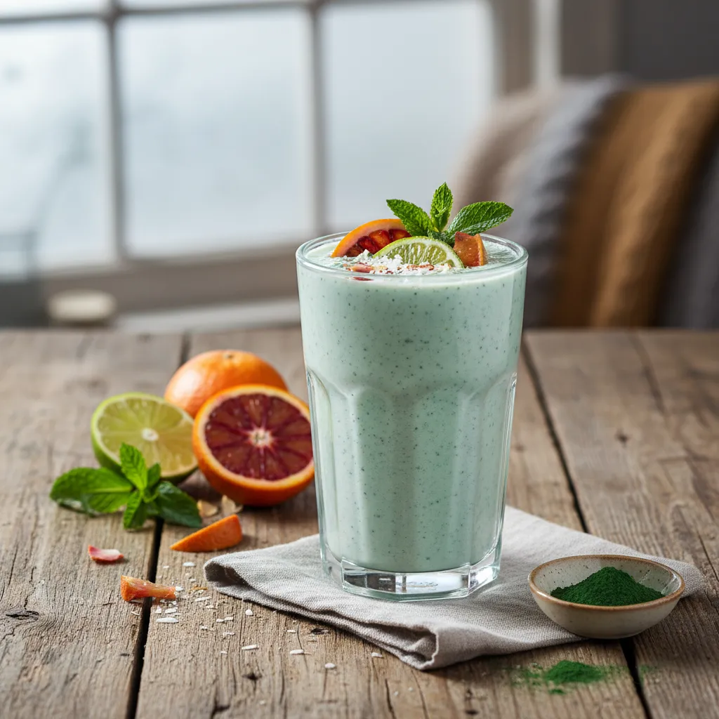 Minty Winter Citrus Smoothie with Spirulina Boost