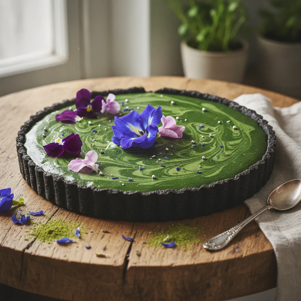 Mystical Matcha Tart with Edible Flower Garnish