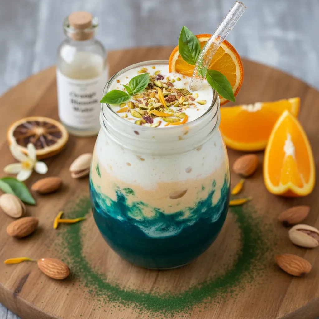 Nutty Basil Orange Blossom Smoothie with Spirulina Kick