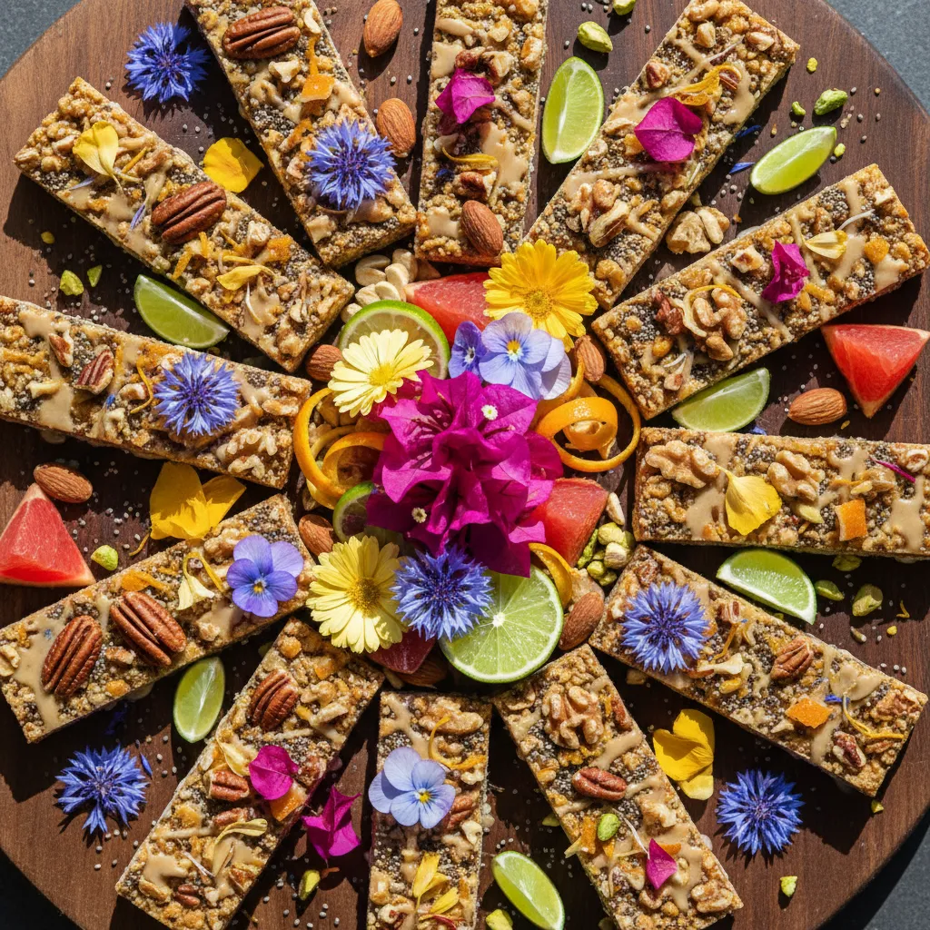 Nutty Maple Citrus Bliss Chia Bars with Edible Flowers