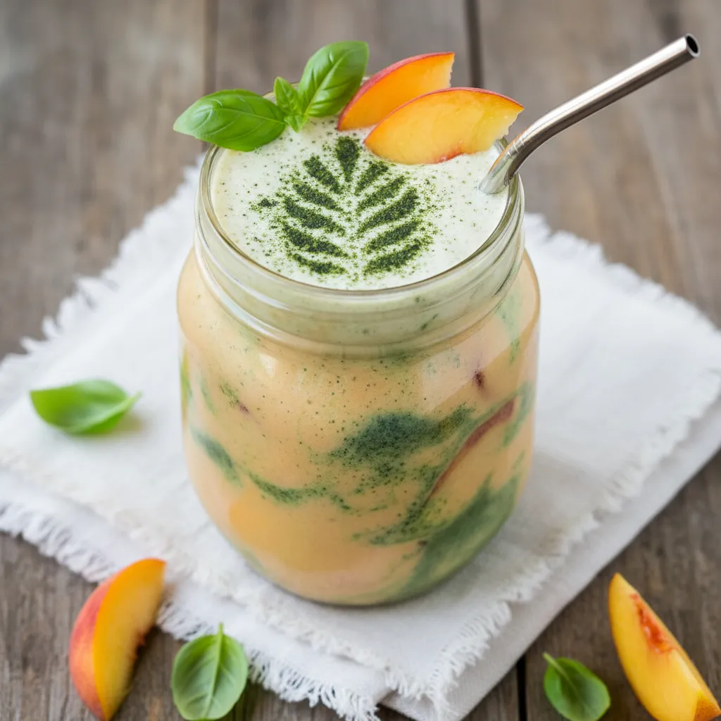 Peachy Basil Infusion Smoothie with Spirulina