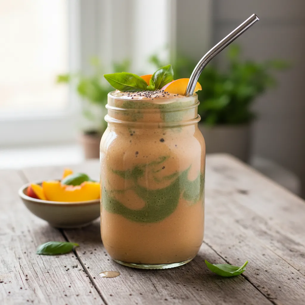 Peachy Basil Infusion Smoothie with Spirulina