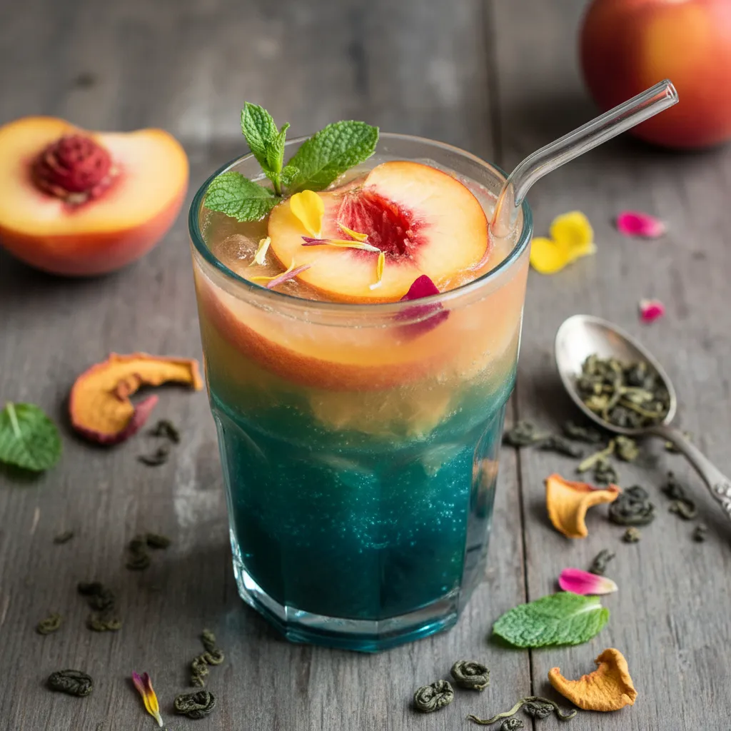 Peachy Green Tea and Spirulina Infusion