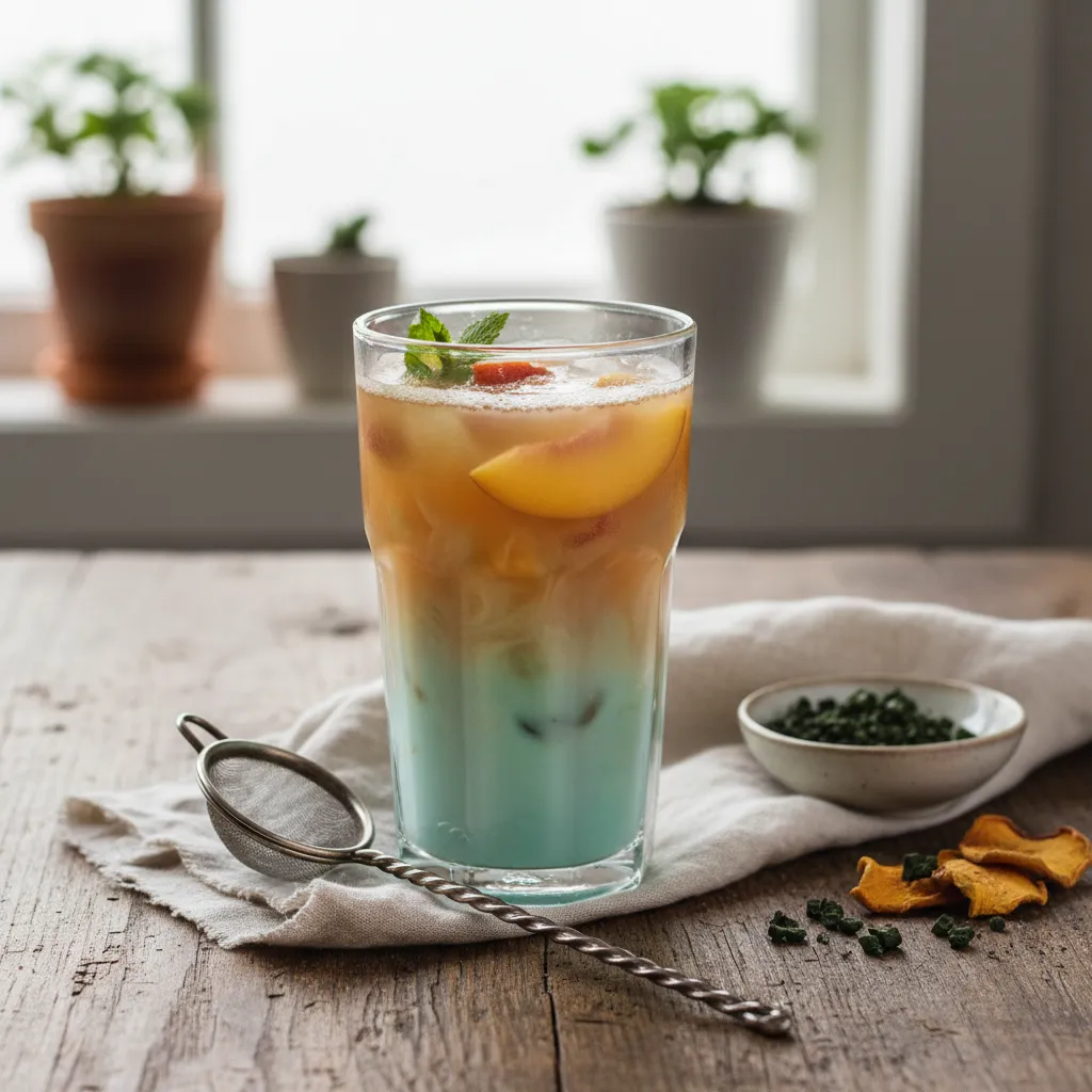 Peachy Green Tea and Spirulina Infusion