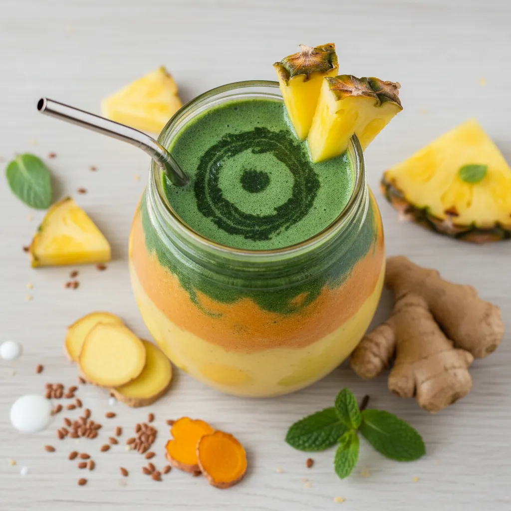 Pineapple-Ginger Turmeric Smoothie with a Spirulina Twist