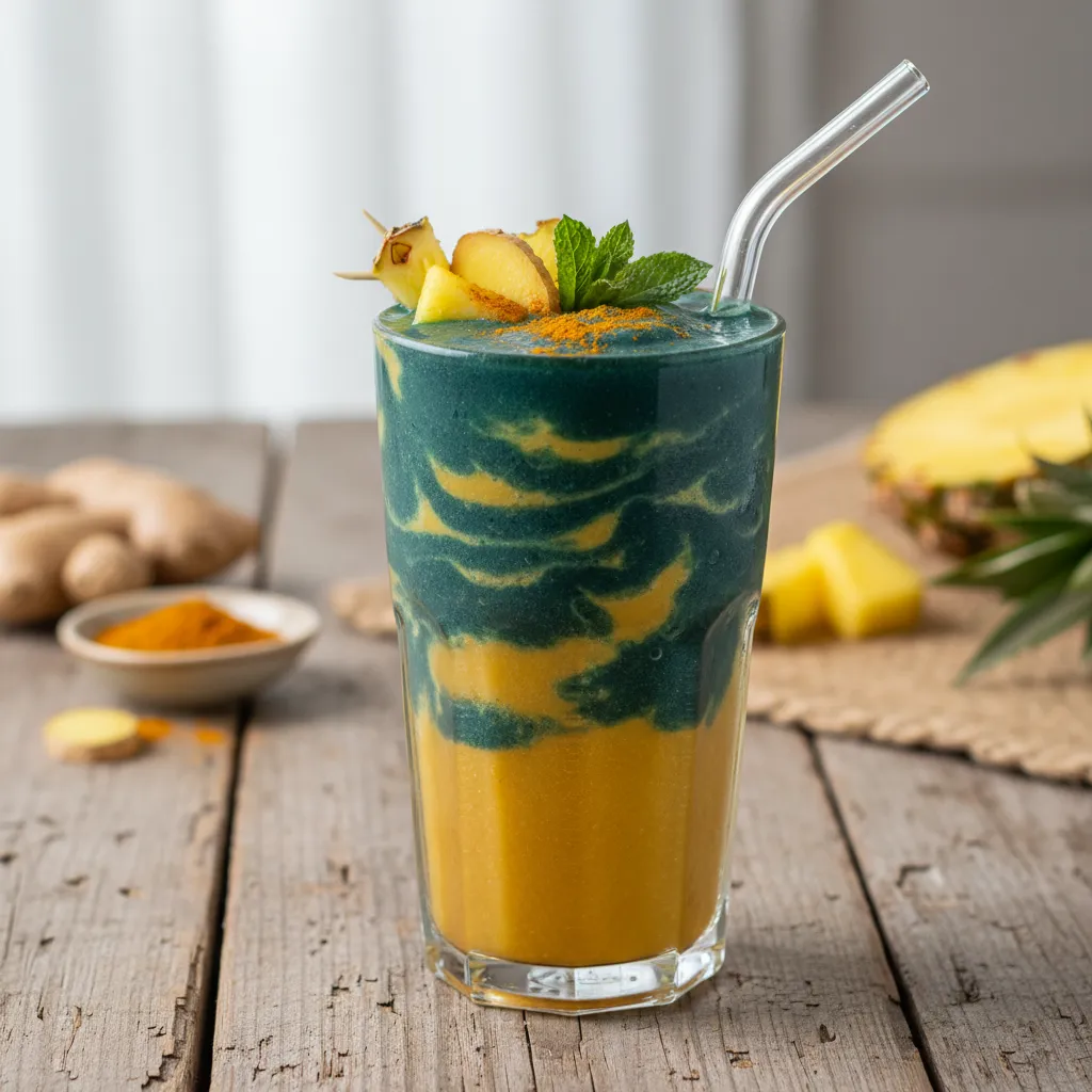 Pineapple-Ginger Turmeric Smoothie with a Spirulina Twist