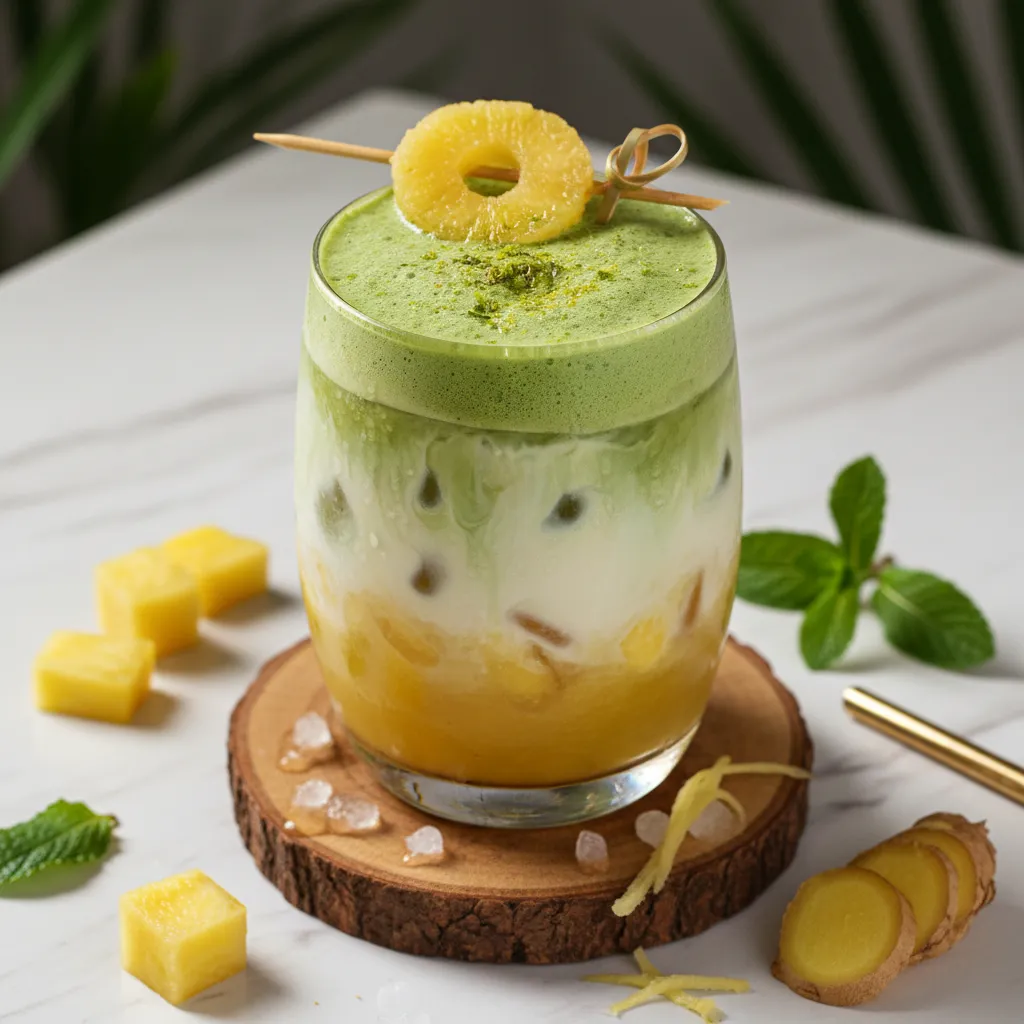 Pineapple Ginger Iced Matcha Latte Fusion