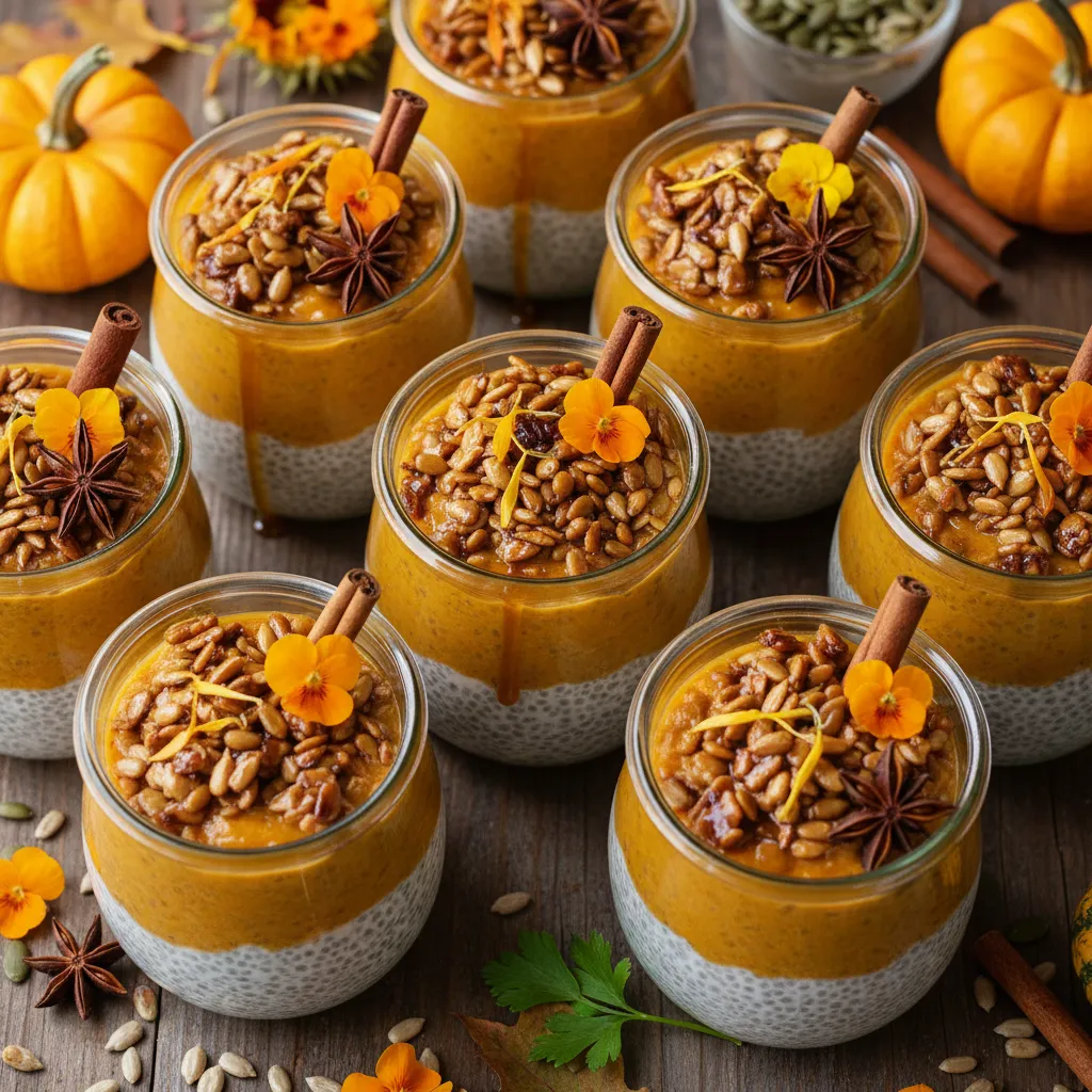 Pumpkin Spice Chia Pudding Parfaits with Candied Sunflowers