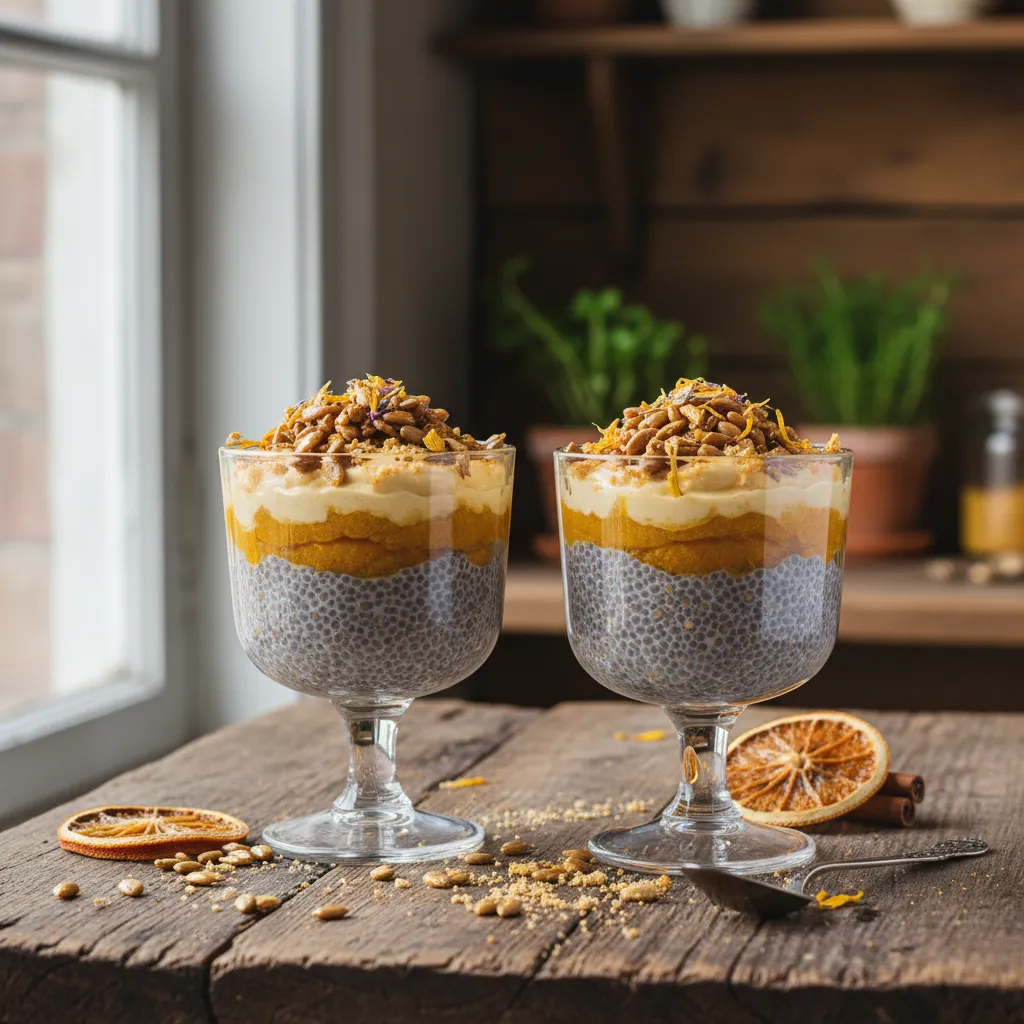 Pumpkin Spice Chia Pudding Parfaits with Candied Sunflowers