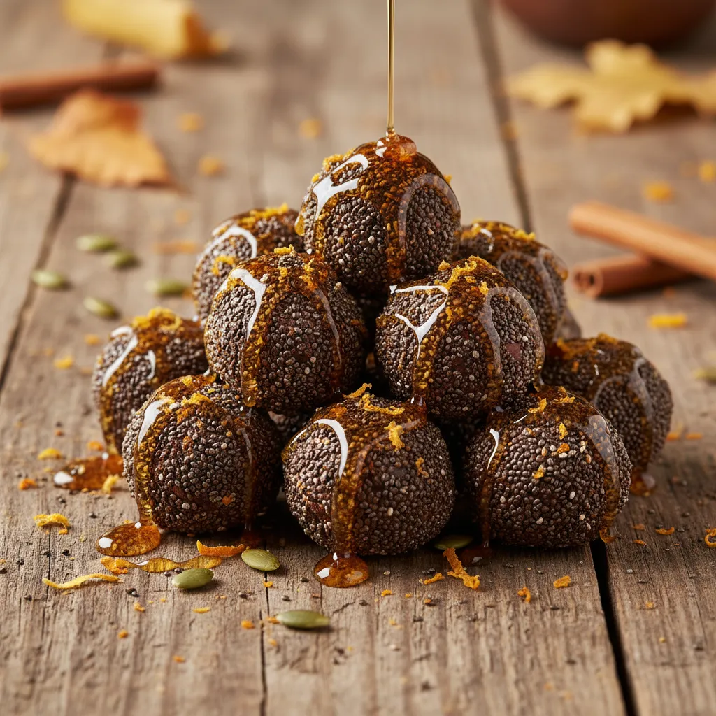 Pumpkin Spice Chia Seed Chocolate Truffles with Maple Drizzle