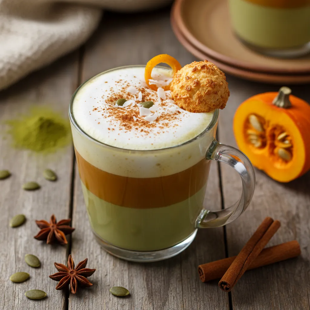 Pumpkin Spice Matcha Latte with a Coconut Twist