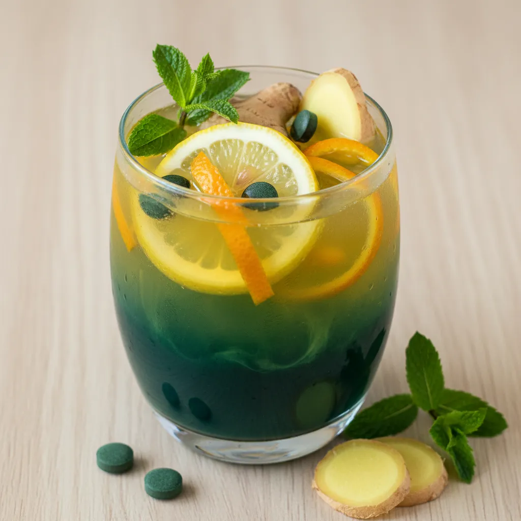 Refreshing Citrus-Ginger Infusion with Spirulina Boost