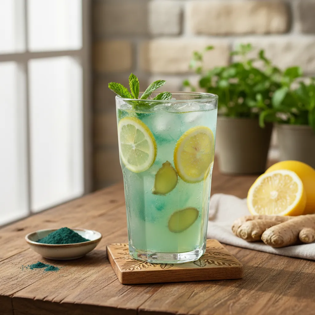 Refreshing Citrus-Ginger Infusion with Spirulina Boost