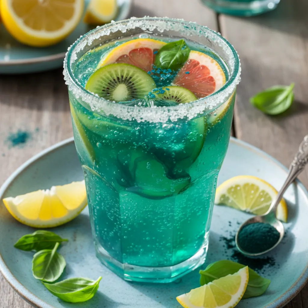 Refreshing Citrus Basil Sparkling Infusion with Spirulina Twist