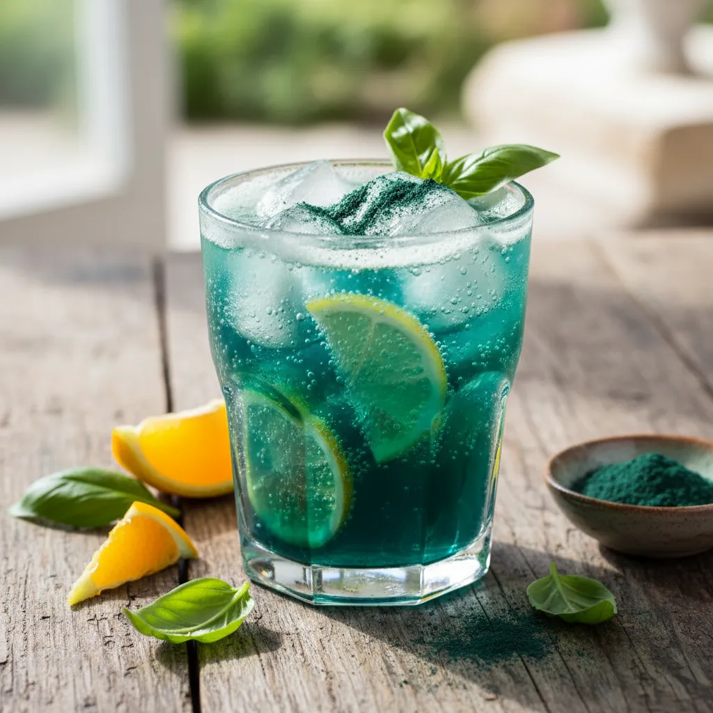 Refreshing Citrus Basil Sparkling Infusion with Spirulina Twist
