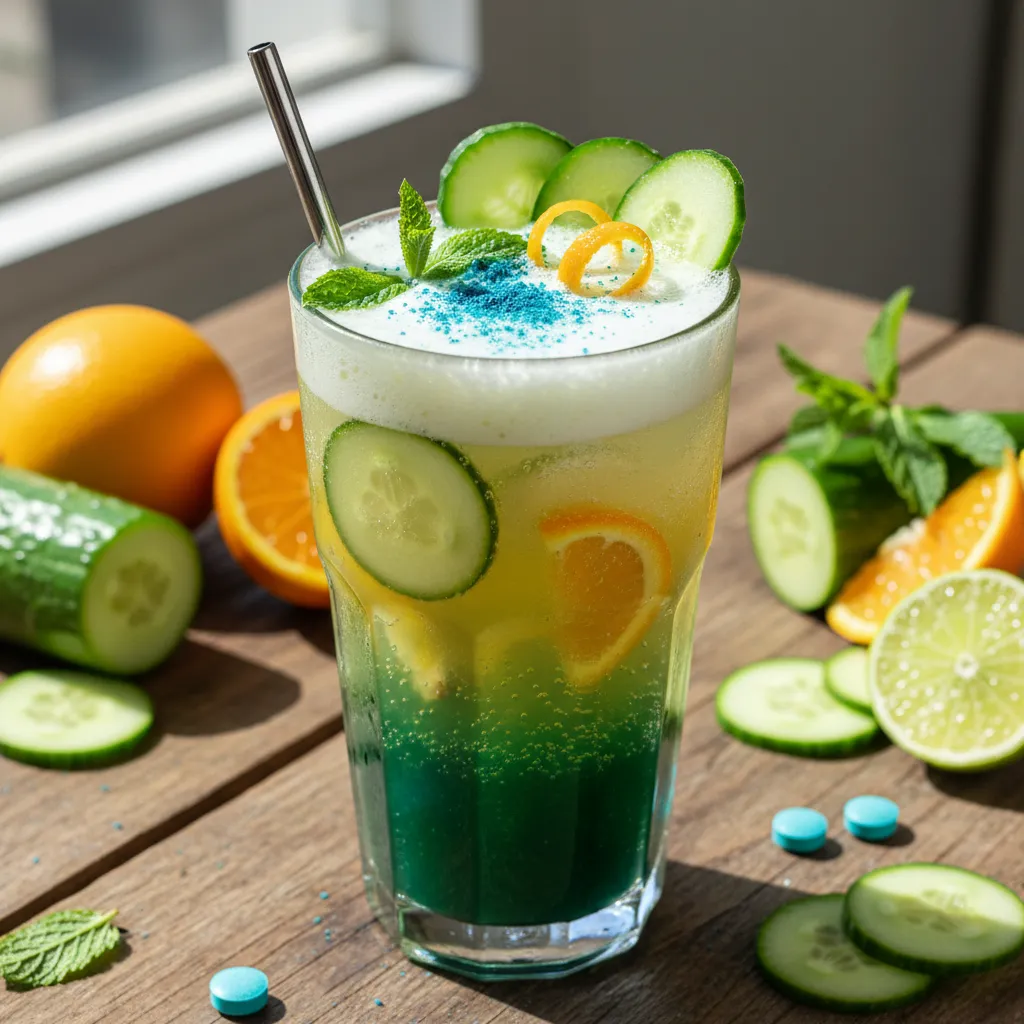 Refreshing Cucumber-Citrus Spirulina Sparkler