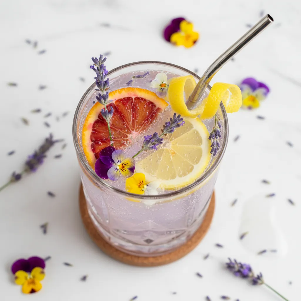 Refreshing Lavender Citrus Sparkler with Edible Flowers
