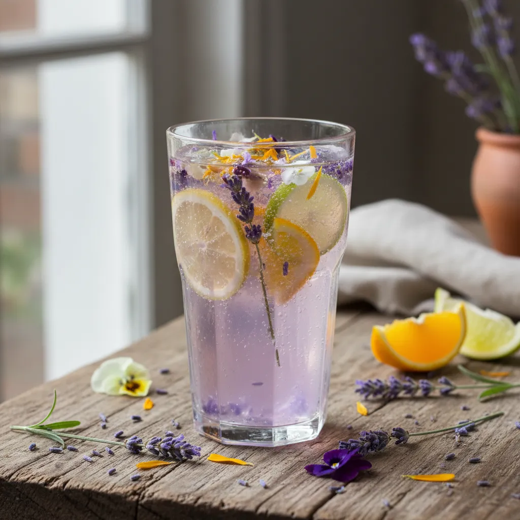 Refreshing Lavender Citrus Sparkler with Edible Flowers