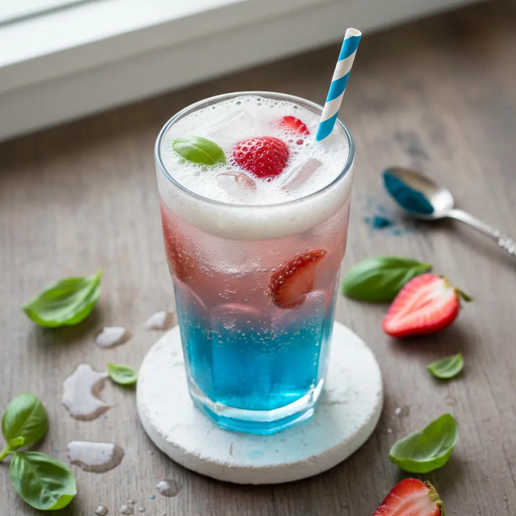Refreshing Spirulina and Strawberry Basil Fizz